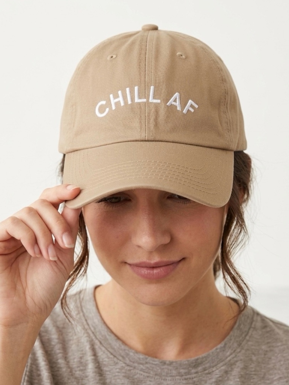 Chill AF Equilibria Embroidered Cotton Baseball Cap in Khaki